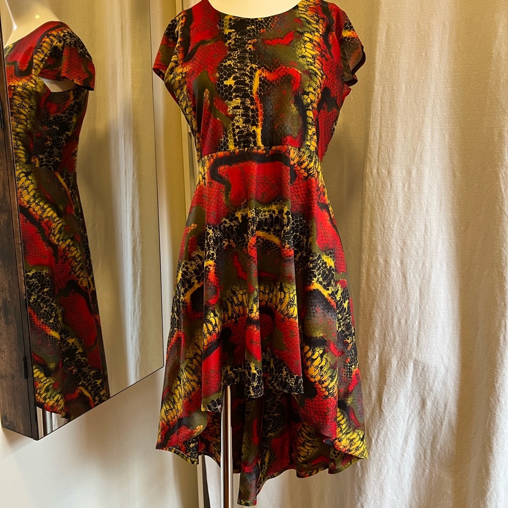 Vibrant Red and multicolored Women's Dress